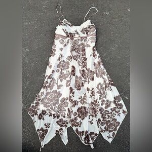 Studio Y Floral Layered Dress‎ White Brown Sweetheart Sleeveless Vacation Small